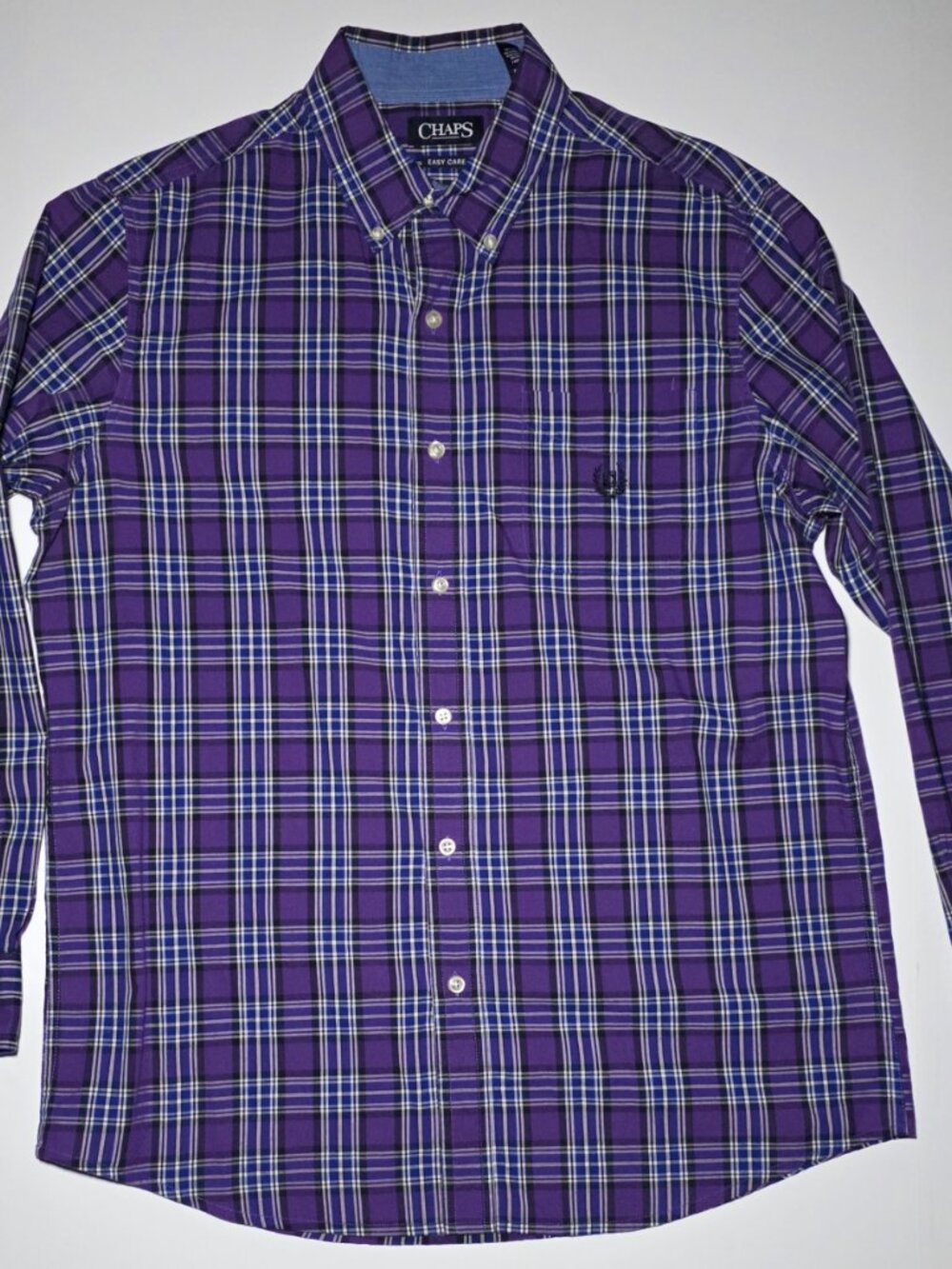 Chaps Mens Purple and Blue Plaid Long Sleeve Button Down Shirt Size - Medium